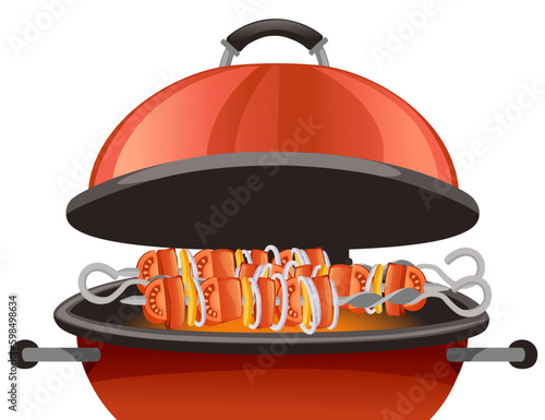BBQ grill with cooking equipment vector illustration on white background