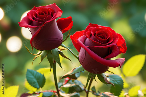 Two beautiful red roses  Generative AI