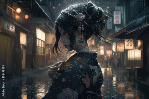  a Japanese Geisha in the streets of Osaka dontonbori