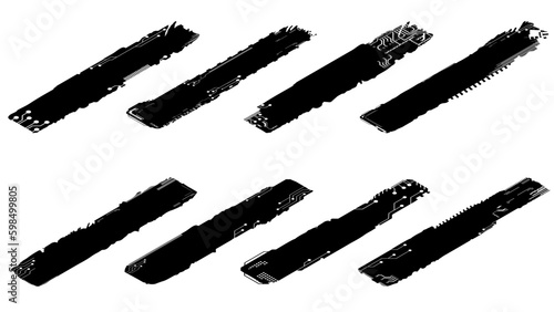 Set of Isometric silhouettes rectangular design elements in tech style isolated on white. Tech plates with copy space. Vector clipart.
