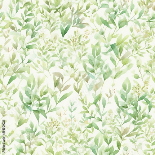 Spring greenery pattern  green leaves and branches field background seamless pattern  Generative AI