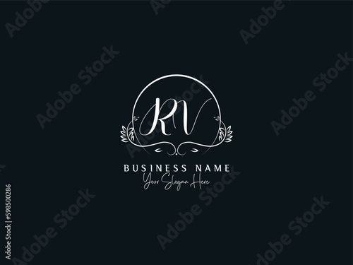 Alphabet RV r&v Feminine Business Logo, Minimal Rv vr Unique Signature Letter Logo