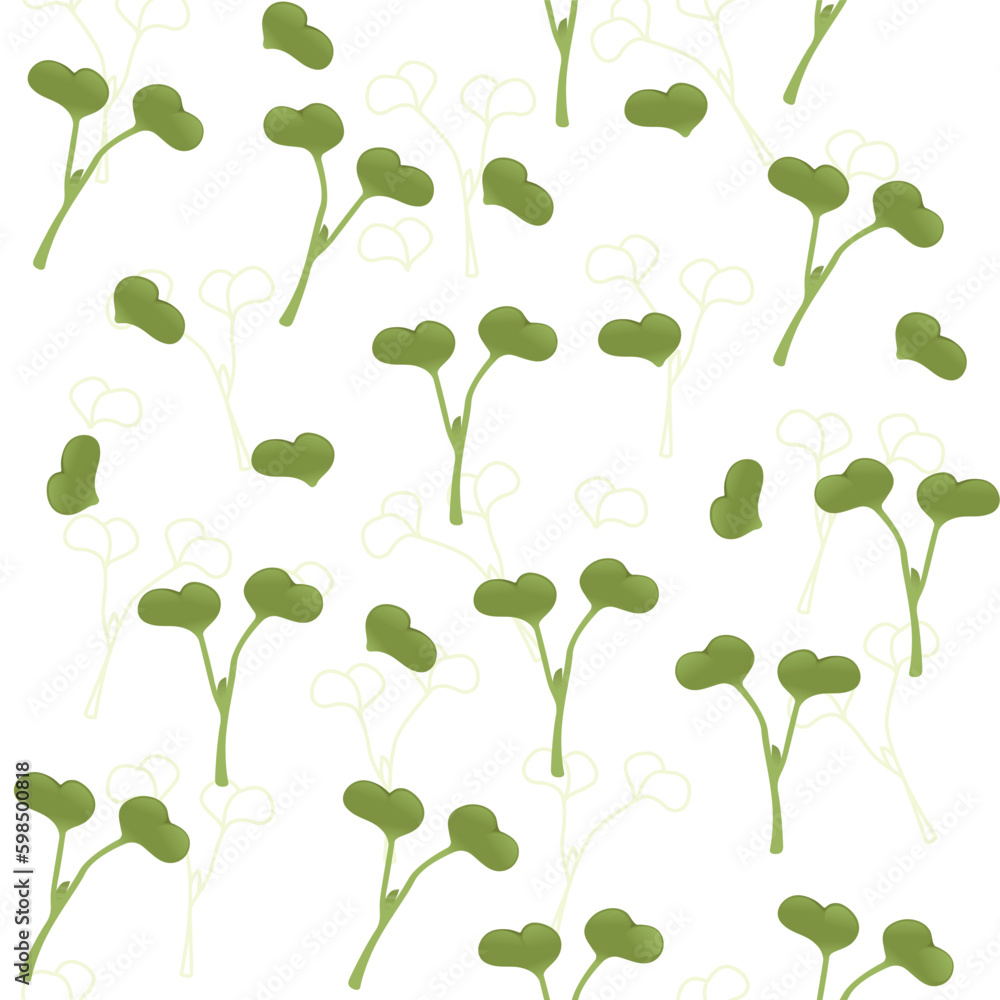 Seamless pattern microgreen superfood sprouts radish healthy nutrition vector illustration on white background