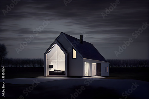 a modern house in the countryside at night. AI Generative