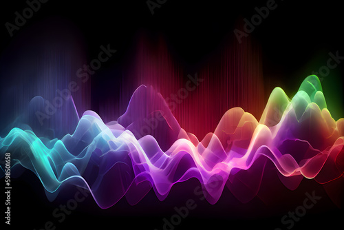 abstract colourful sound wave on black background. AI Generative