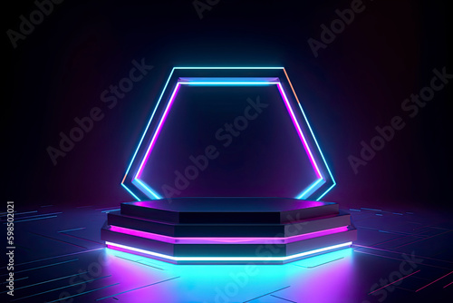 Fototapeta Naklejka Na Ścianę i Meble -  3d abstract neon background, geometric background with polygonal structure