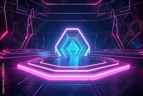 3d abstract neon background, geometric background with polygonal structure