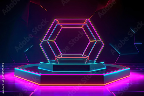 3d abstract neon background, geometric background with polygonal structure