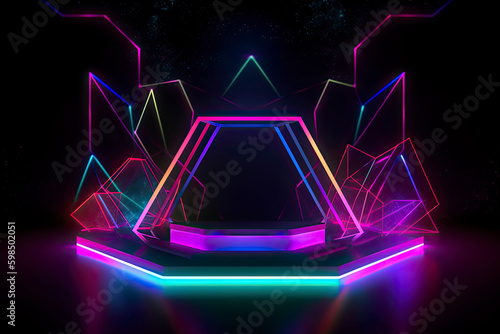 3d abstract neon background, geometric background with polygonal structure