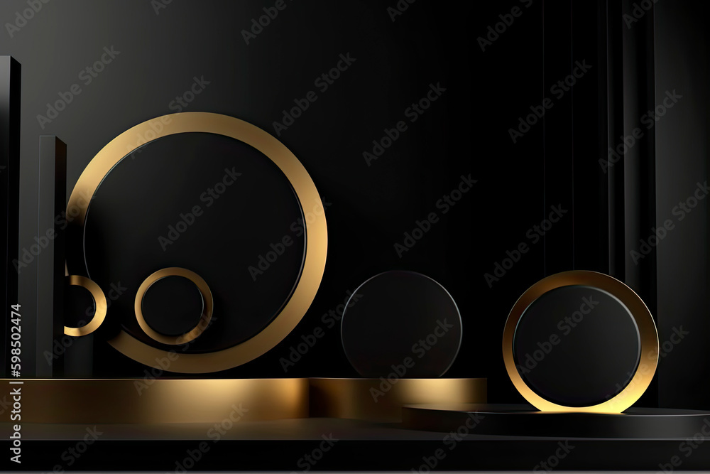 Abstract gold and black circle podium background Abstract gold and black circle podium background