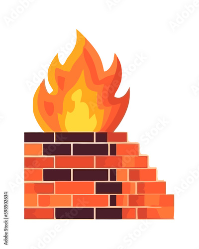 Burning brick inferno symbolizes danger and heat Generative AI