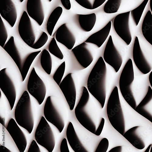 Abstract 3D wavy shapes  bone structure  Seamless pattern. Endless background. Generative AI.