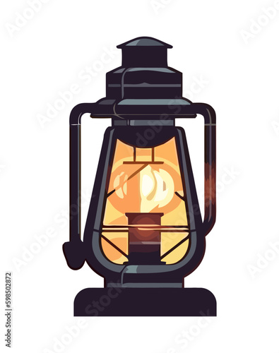 Antique lantern illuminated dark night with yellow flame Generative AI