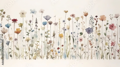 Fototapeta Naklejka Na Ścianę i Meble -  Wild flowers - watercolor painting - generative AI Generative AI