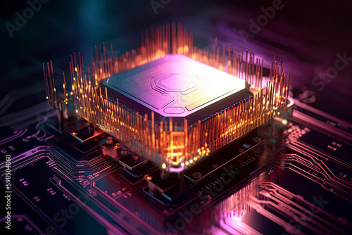 Futuristic CPU. Quantum processor in the global computer network