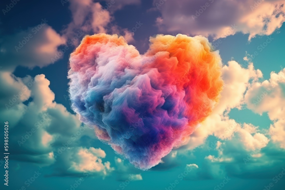 beautiful colorful heart in the clouds, generative AI