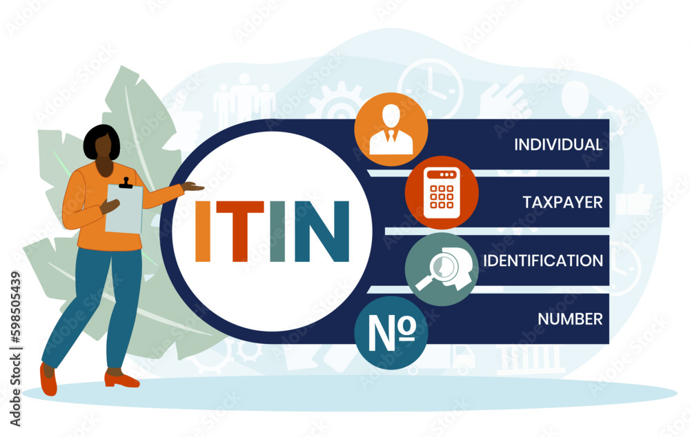 ITIN - Individual Taxpayer Identification Number acronym. business concept background. vector illustration concept with keywords and icons. lettering illustration with icons for web banner, flyer