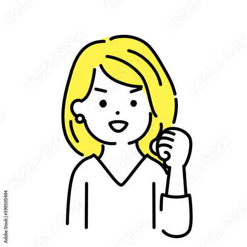 かわいい人物のイラストシリーズ。女性のオフィスワーカー。ガッツポーズ。　