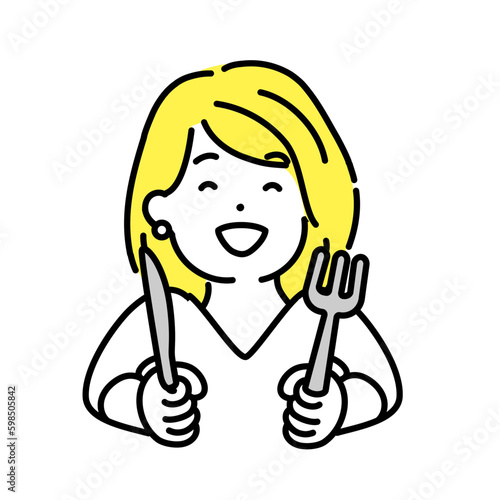かわいい人物のイラストシリーズ。女性のオフィスワーカー。食べる。　