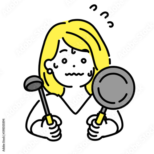 かわいい人物のイラストシリーズ。女性のオフィスワーカー。料理。　