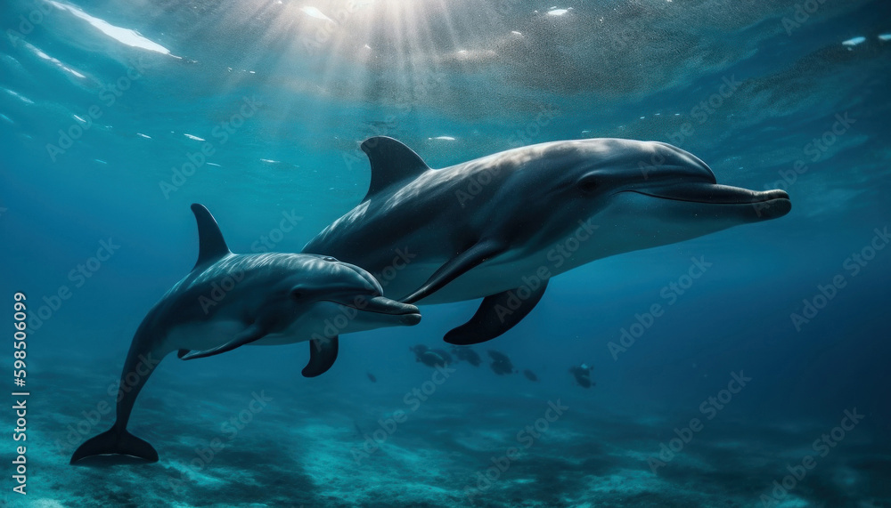 dolphin with offspring. (Generative AI) dolphin with offspring. (Generative AI)