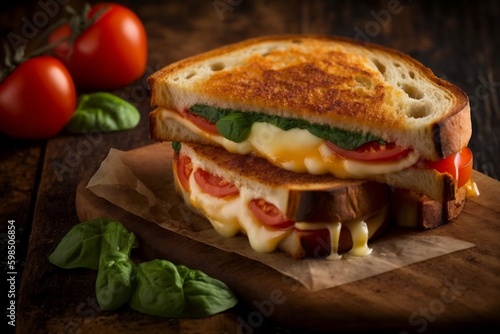Tomato and Basil Grilled Cheese Sandwich. Generative AI