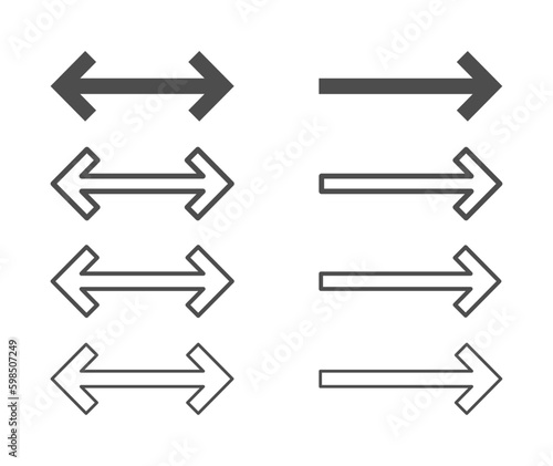 Double arrow vector flat graphic icons set. Line and solid double arrow vector icons