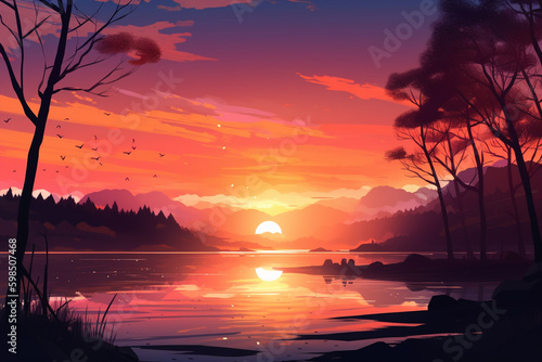 anime style sunset scenery background