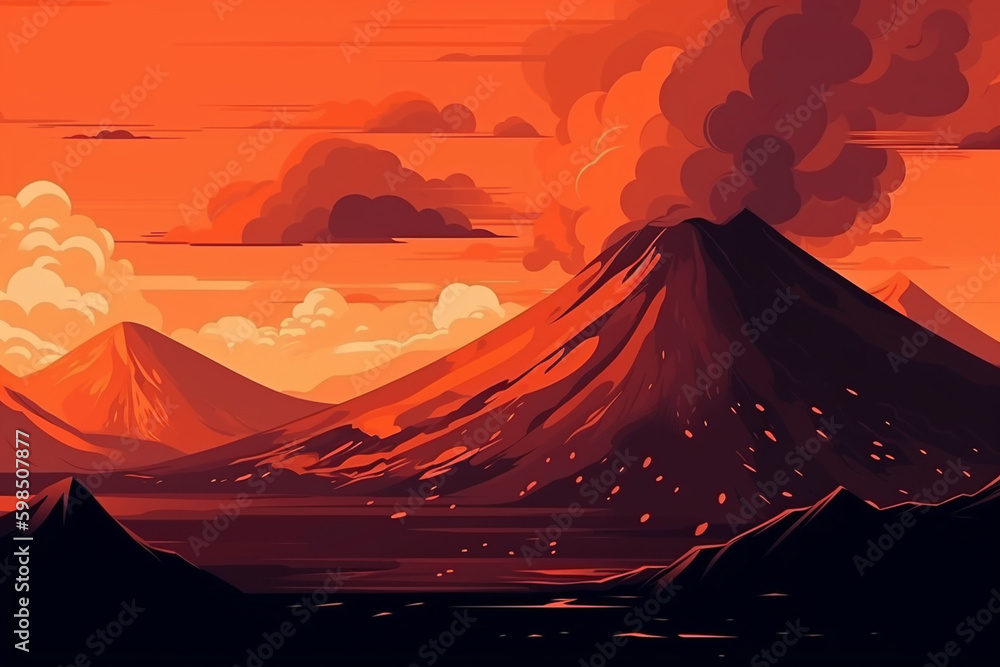 anime style volcano landscape background