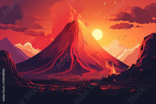 anime style volcano landscape background