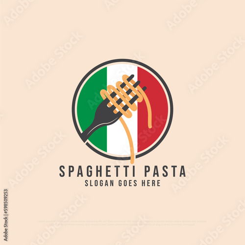 italian pasta Shop logo design Inspiration, Spaghetti Pasta Noodle vector illustration badge sign symbol