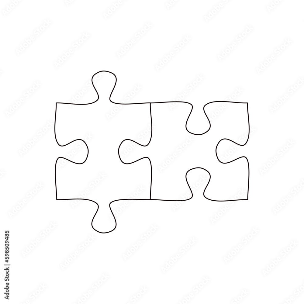 Continuous line drawing of jigsaw isolate on white background. Continuous line drawing of jigsaw isolate on white background.