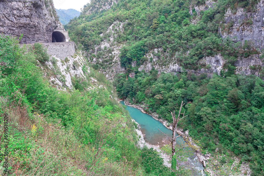 Moraca river and Balkans in Montenegro . Green mountain canyon