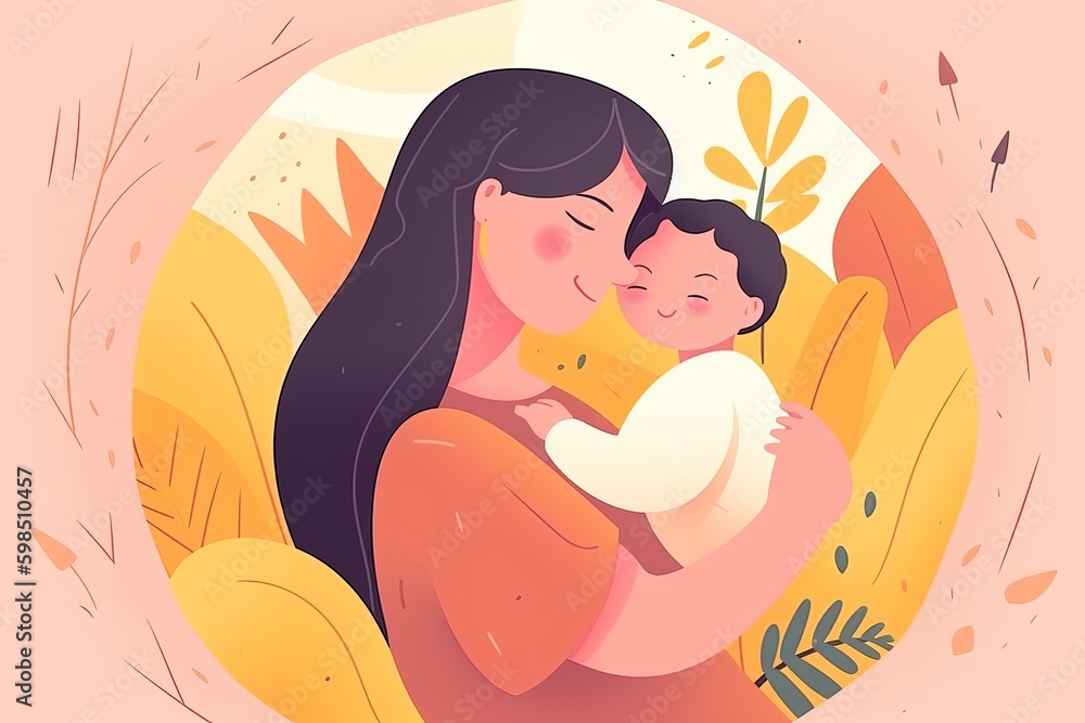 happy mothers day vector, beautiful mother and daughter character hand drawn chibi cartoon art illustration, parent and child with pink background, parent and child, mother and baby, Generative AI happy mothers day vector, beautiful mother and daughter character hand drawn chibi cartoon art illustration, parent and child with pink background, parent and child, mother and baby, Generative AI