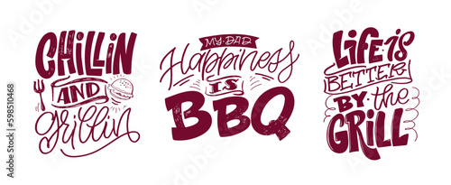 Cute hand drawn doodle lettering about grill and bbq. Lettering for tee, mug print, postcard.
