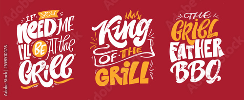 Cute hand drawn doodle lettering about grill and bbq. Lettering for tee, mug print, postcard.