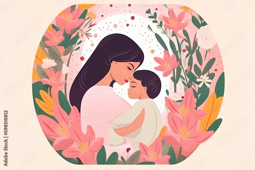 happy mothers day vector, beautiful mother and daughter character hand drawn chibi cartoon art illustration, parent and child with pink background, Generative AI happy mothers day vector, beautiful mother and daughter character hand drawn chibi cartoon art illustration, parent and child with pink background, Generative AI