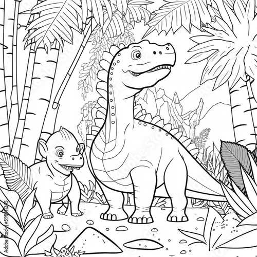 coloring page for children the dinosaur in a jungle © artdgt