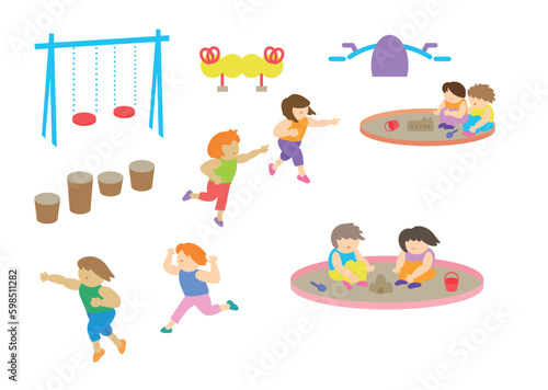 ベクターイラスト素材：child playing in the park：公園で遊ぶ子供たち