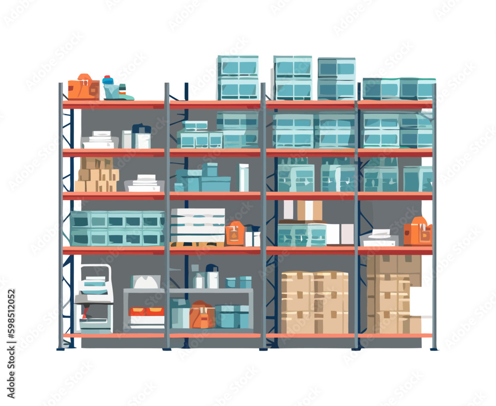 racks with boxes and workplace Generative AI racks with boxes and workplace Generative AI