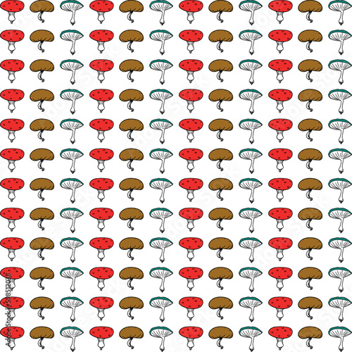 Many poisonous and edible mushrooms form a cartoon texture for forest lovers