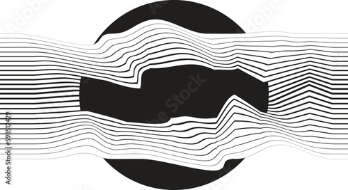 Abstract motion graphic design background . Black circle and horizontal lines  . Transition shapes . Movement composition . Vector illustration