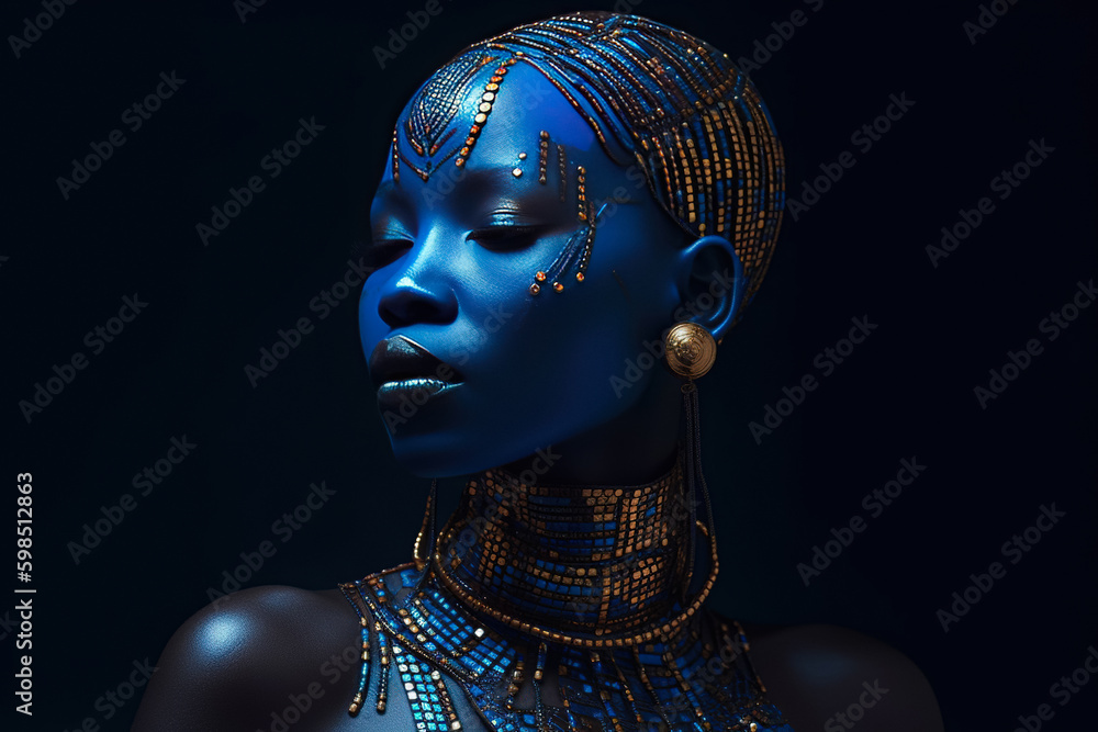 Elevate your designs with Black Model Futuristic Ethnic clipart, showcasing a stunning African woman with bodyart in a stylish, creative portrait, blending beauty, fashion, and illustration. Elevate your designs with Black Model Futuristic Ethnic clipart, showcasing a stunning African woman with bodyart in a stylish, creative portrait, blending beauty, fashion, and illustration.