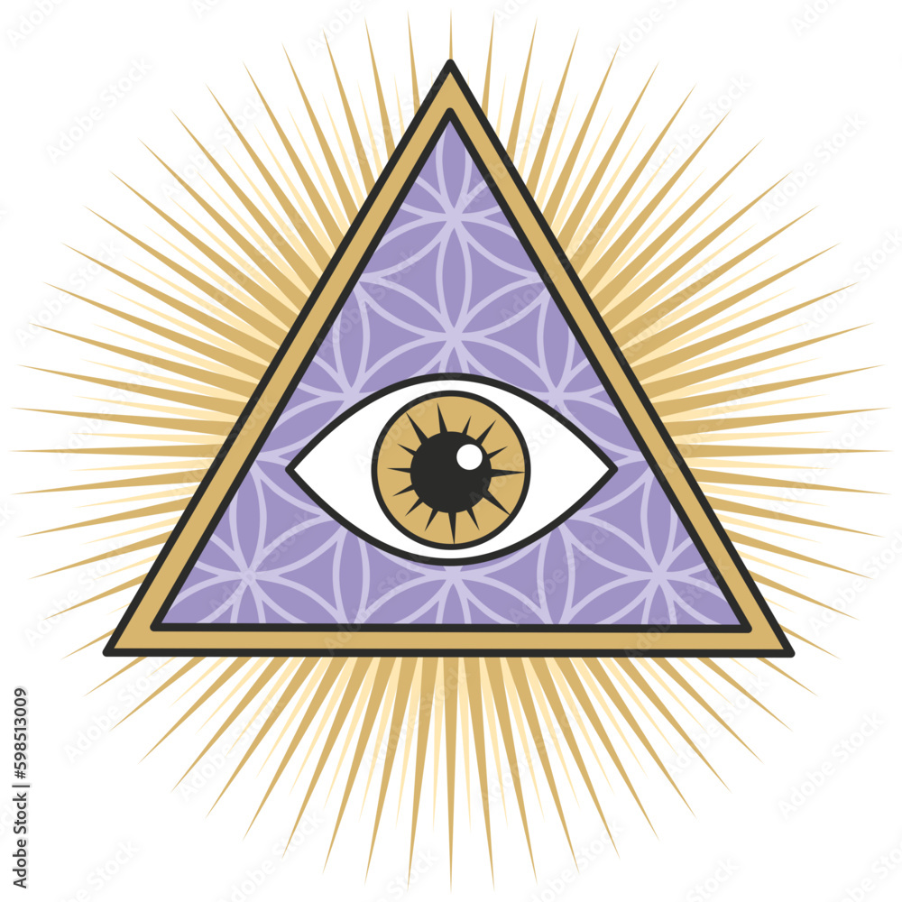 third eye spiritual symbol triangle purple gold flower of life