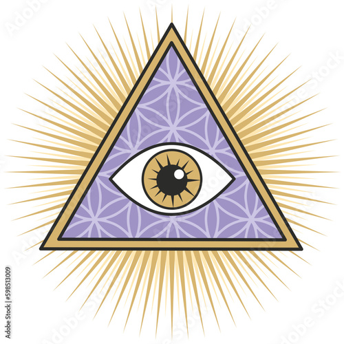 Obraz na płótnie third eye spiritual symbol triangle purple gold flower of life w salonie
