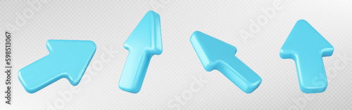 3d render mouse arrow cursor icon to click vector. Realistic computer pointer symbol illustration. Isolated set of blue direction point. Web element for choice or next action glossy plastic interface.