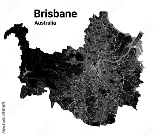 Brisbane map. Detailed map of Brisbane city poster with streets. Cityscape vector.