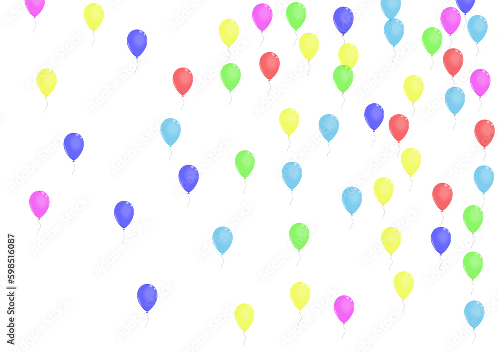 Purple Ballon Background White Vector. Toy Present Card. Red Anniversary. Blue Balloon. Confetti Reflection Design.