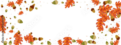 Yellow Herb Background White Vector. Leaf Banner Illustration. Red Oak. Art Frame. Orange Plant Silhouette.