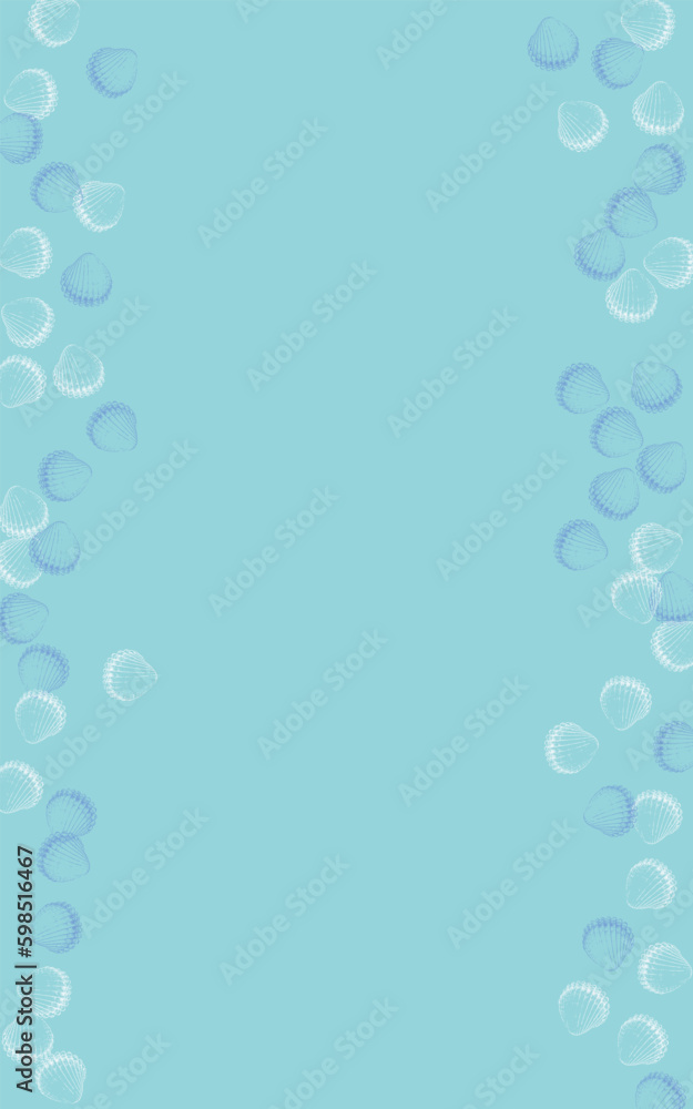 White Clam Background Blue Vector. Seashell Sketch Texture. Abstract Textile Card. Navy Shellfish Coastal Graphic.